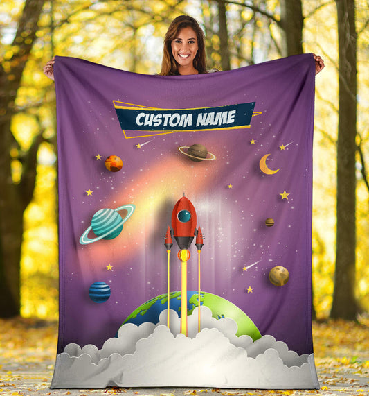 Personalized Name Space Rocket Launch Blanket for Kids, Space Blanket for Boys and Girls #2