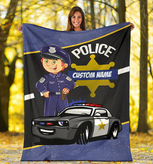Personalized Name Police Officer & Car Blanket for Kids, Name Blanket for Boys & Girls