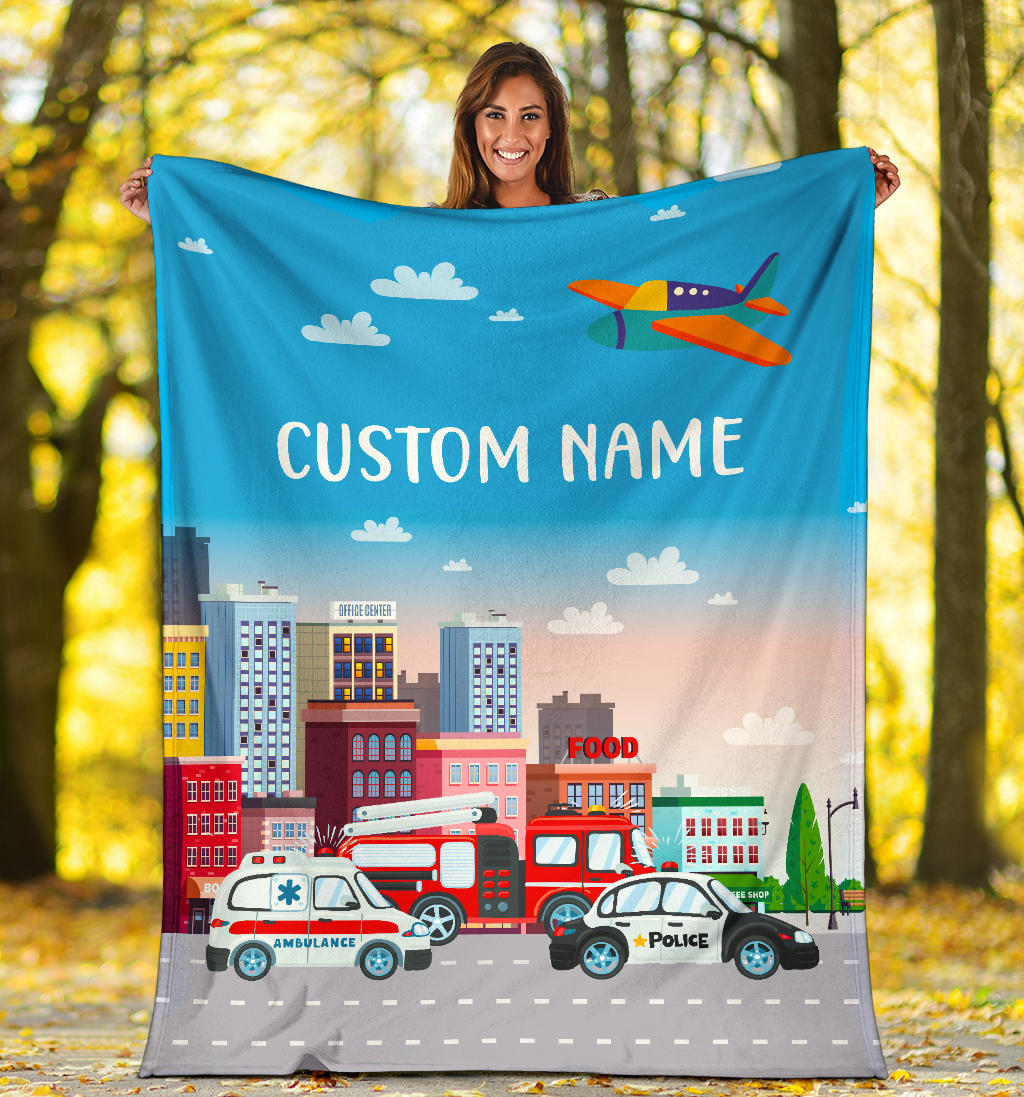 Personalized Name Police, Ambulance, Firefighter 911 Blanket for Kids, Boys & Girls Blanket