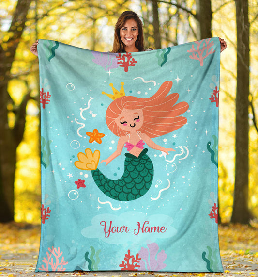 Personalized Name Mermaid Blanket for Girls