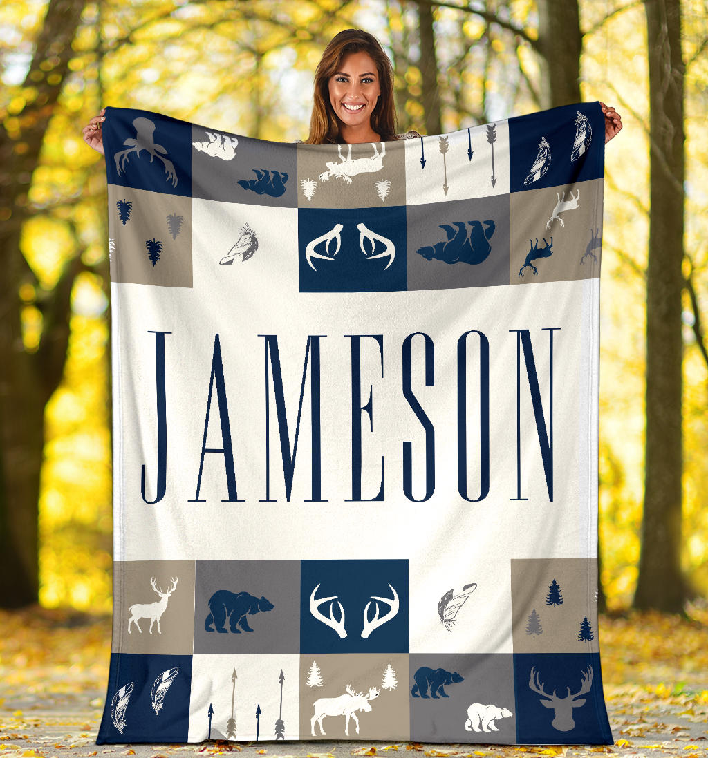 Personalized Name Woodland Blanket for Boys, Kids