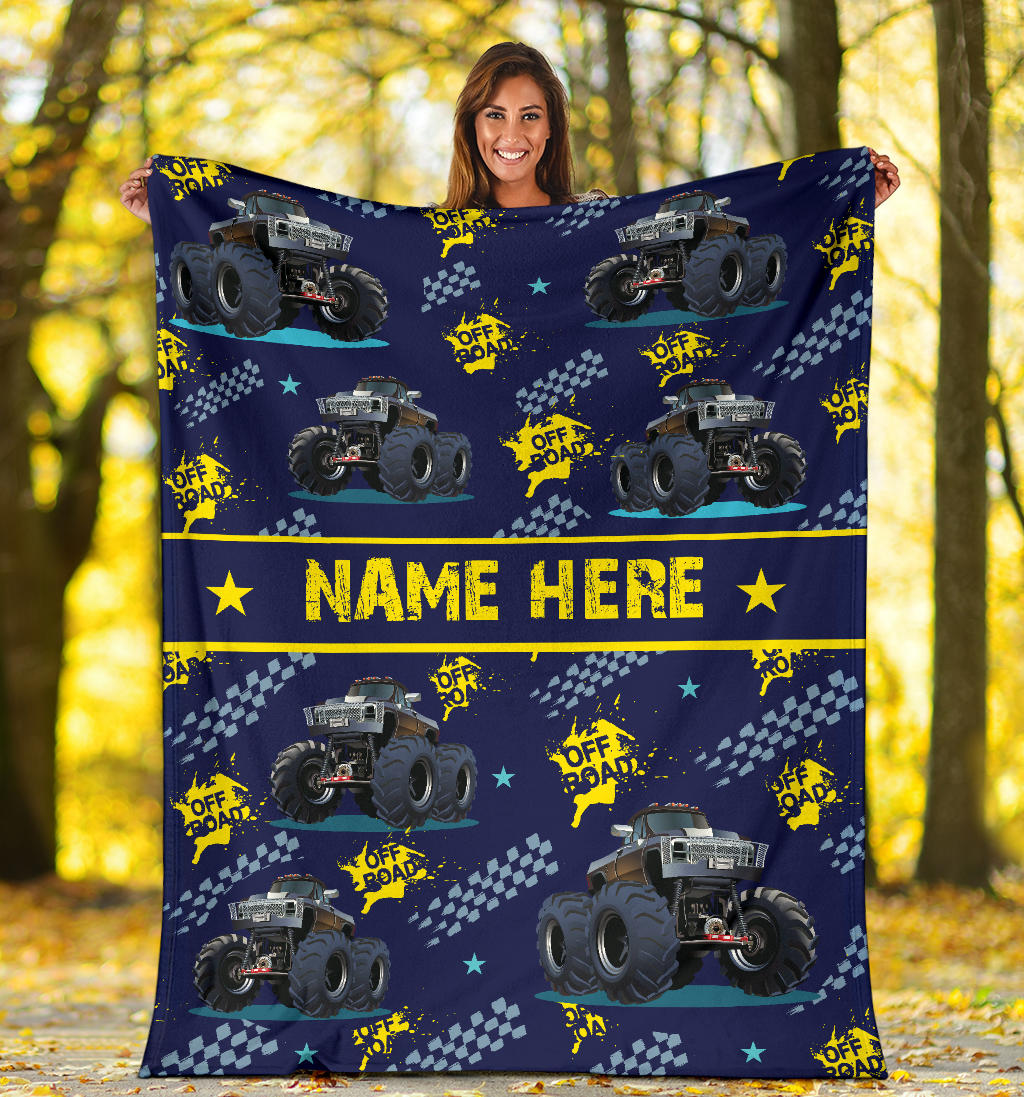 Personalized Name Monster Truck Blanket for Boys, Girls & Adults