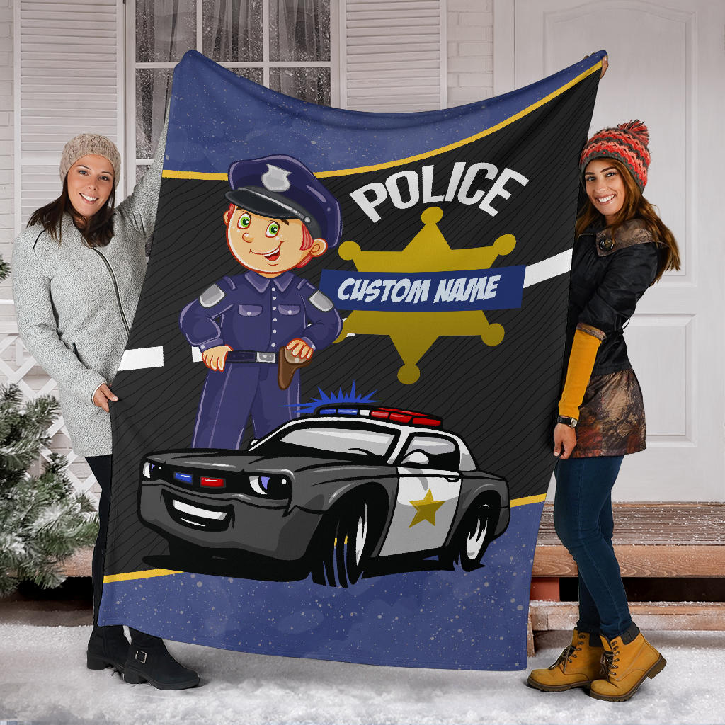 Personalized Name Police Officer & Car Blanket for Kids, Name Blanket for Boys & Girls