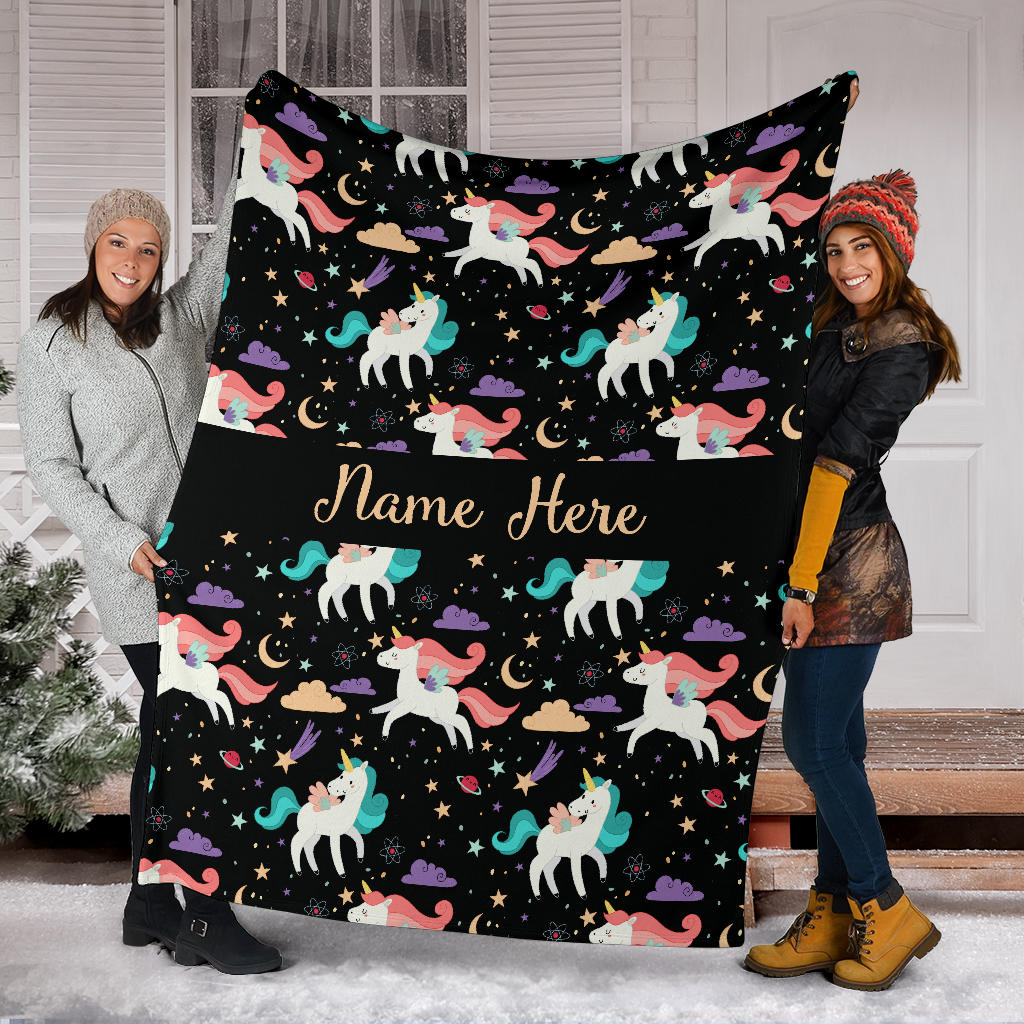 Personalized Name Unicorns Blanket for Girls