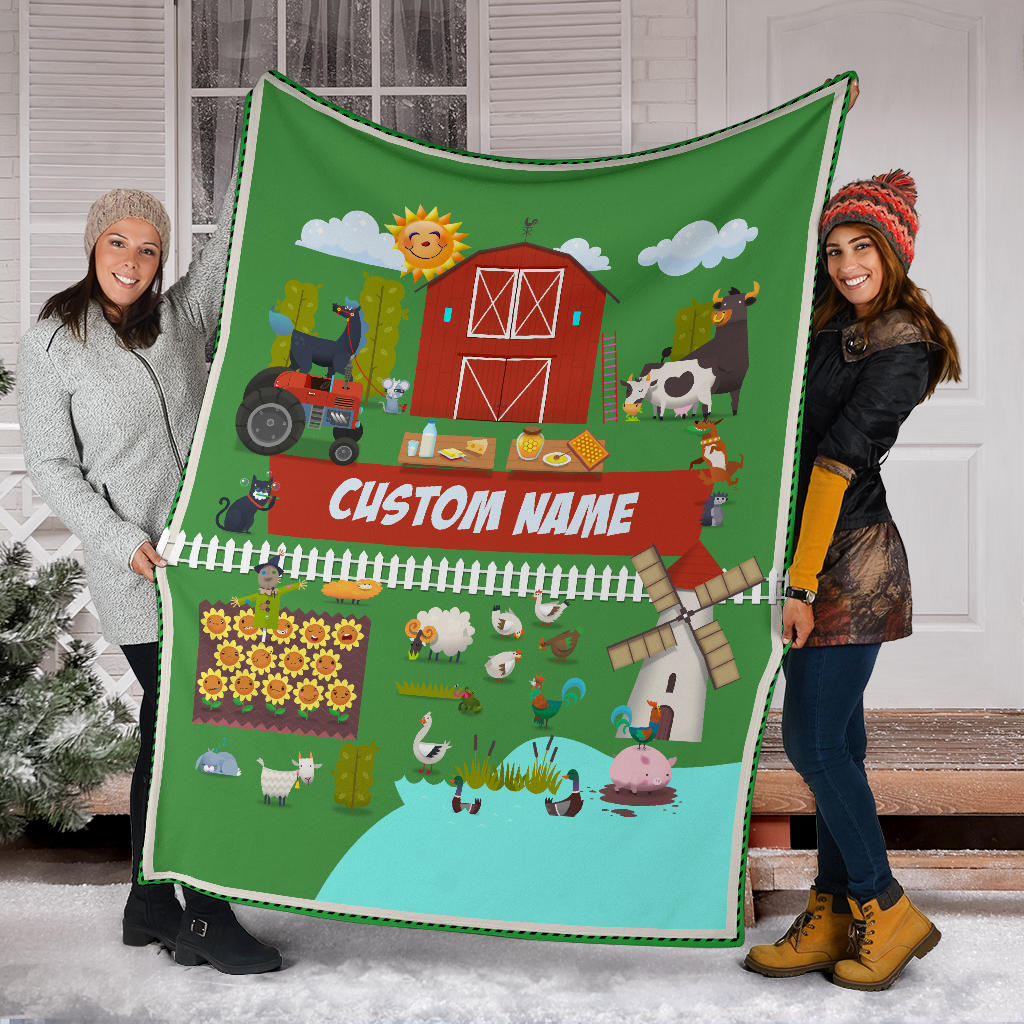Personalized Name Farm & Tractor Blanket for Kids