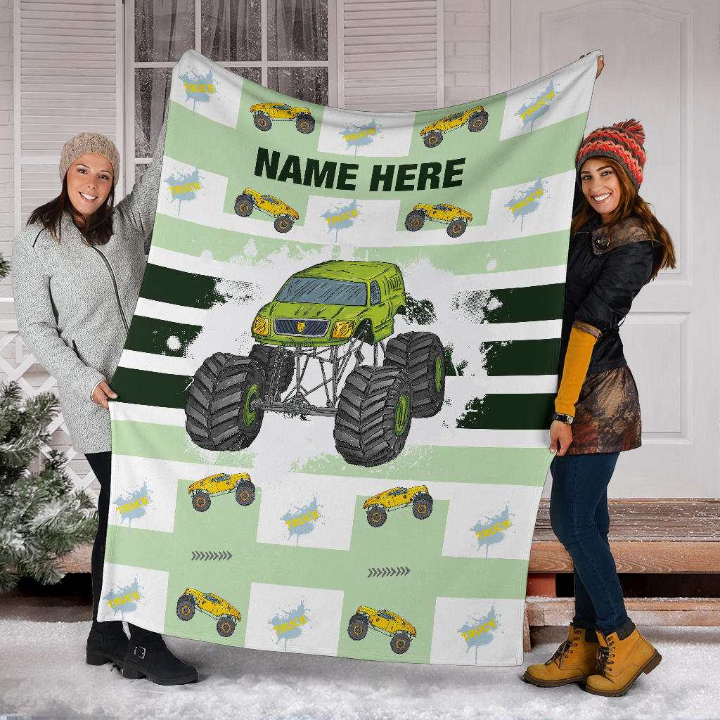 Personalized Name Monster Truck Blanket for Boys, Girls & Adults