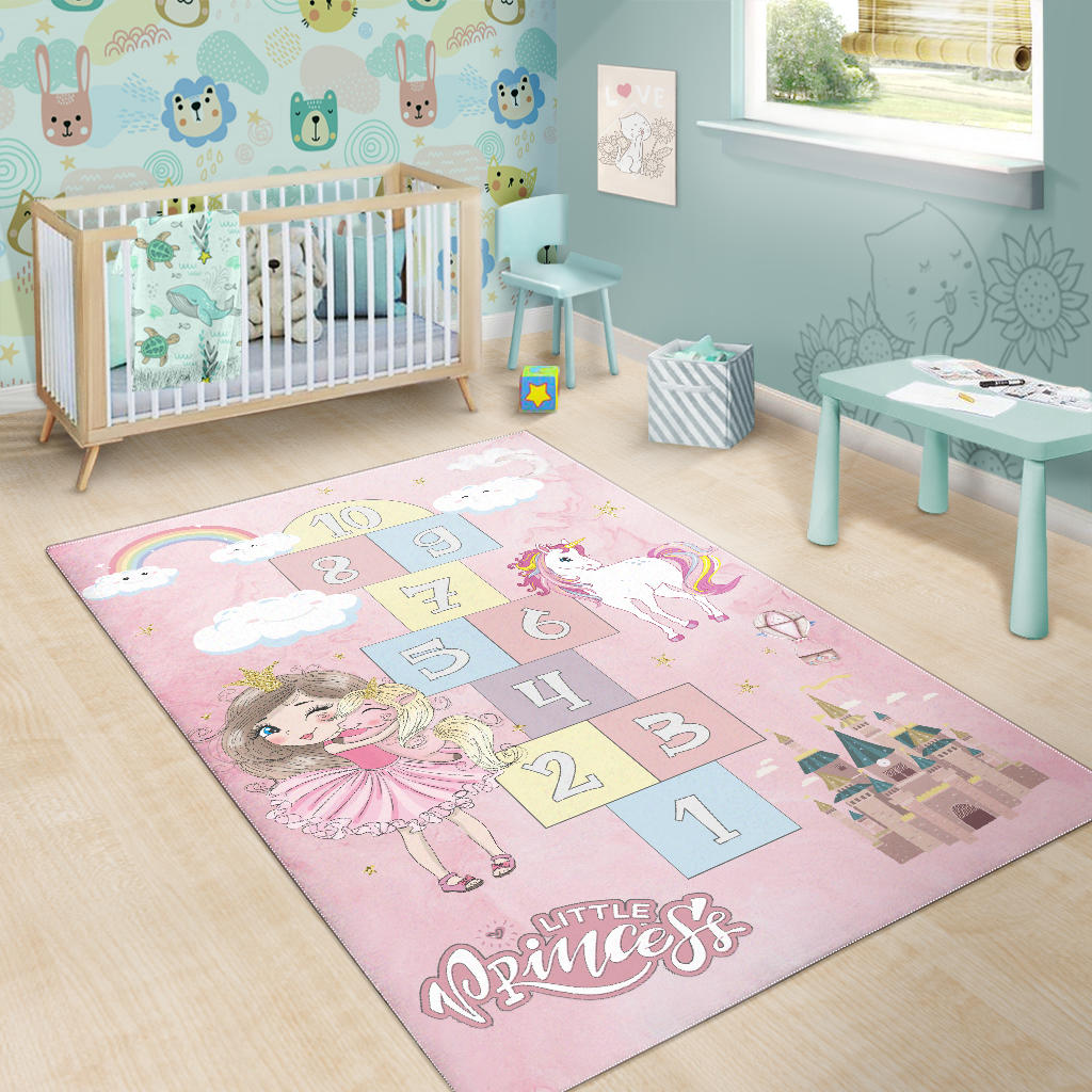Little Princess & Unicorn Play Mat with Numbers | Carpet for Girl's Room
