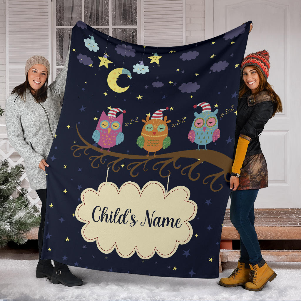 Personalized Name Sleepy Owls Blanket for Kids