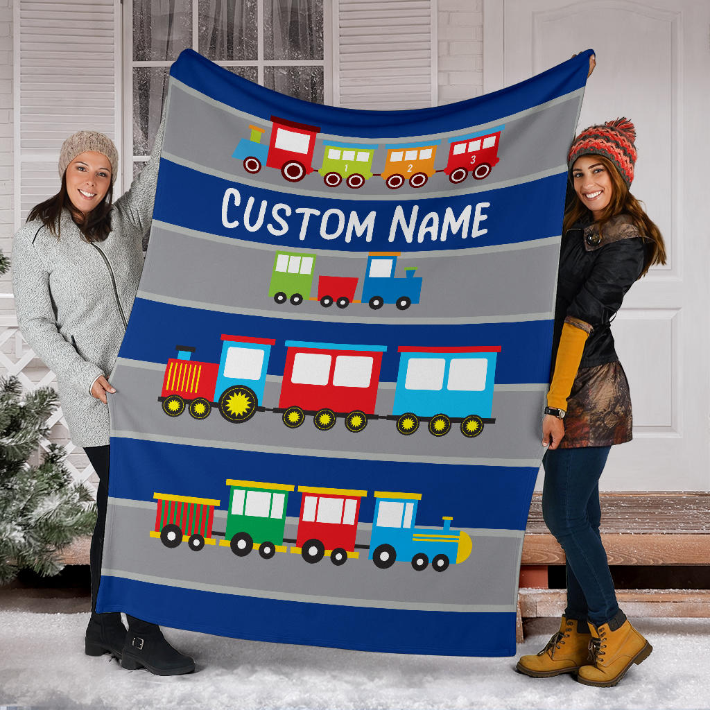 Personalized Name Train Blanket for Kids, Boys & Girls