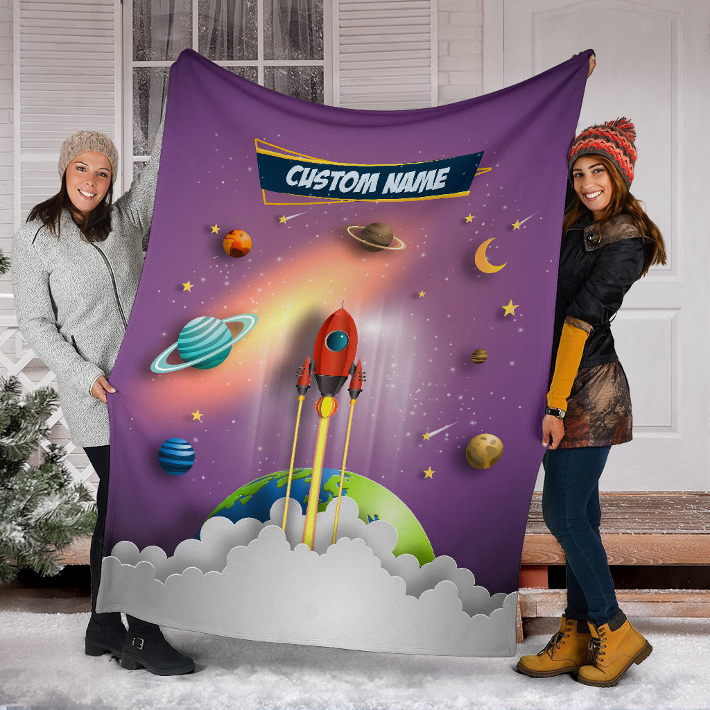Personalized Name Space Rocket Launch Blanket for Kids, Space Blanket for Boys and Girls #2