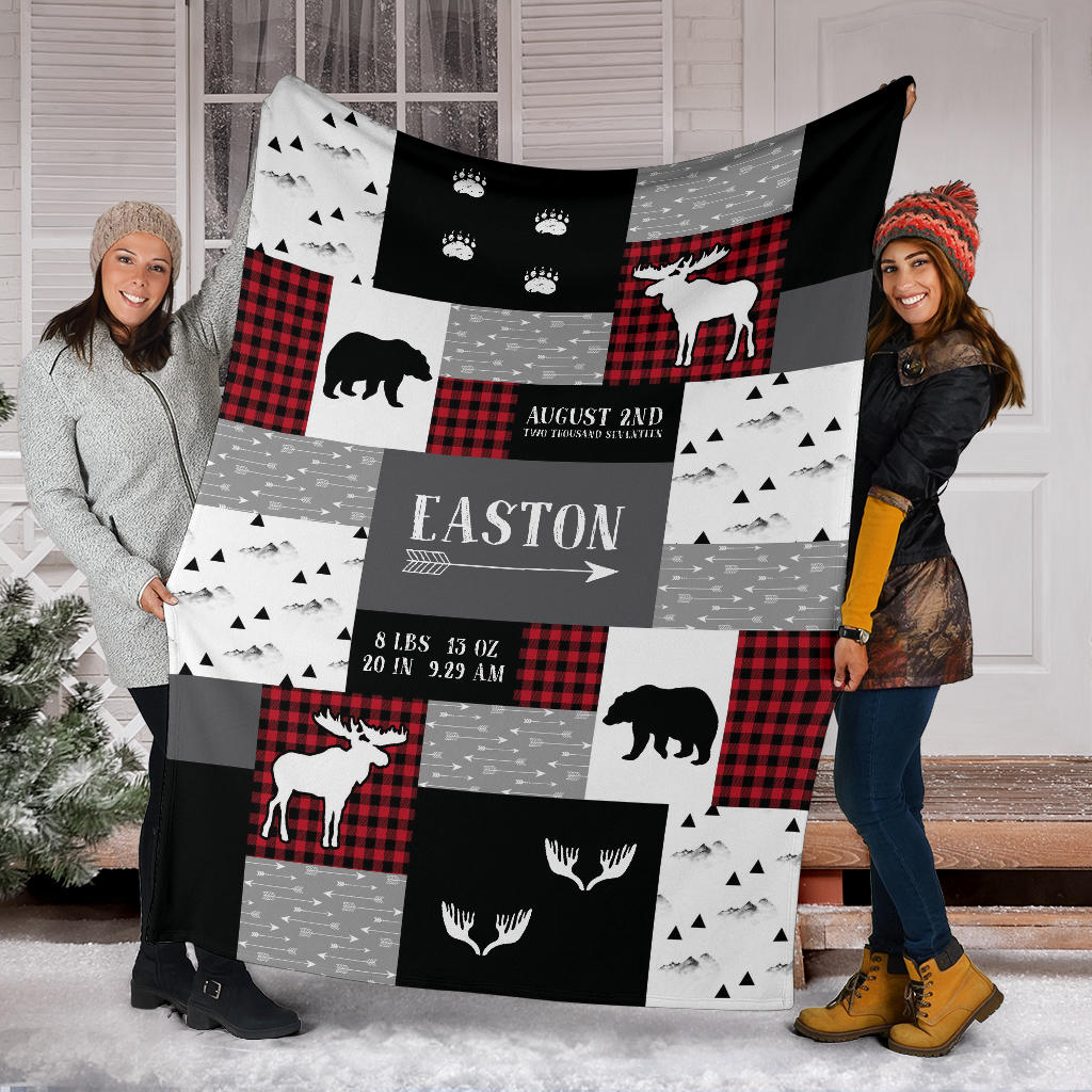 Red and Black Buffalo Plaid Personalized Baby Newborn Boy Blanket for Kids