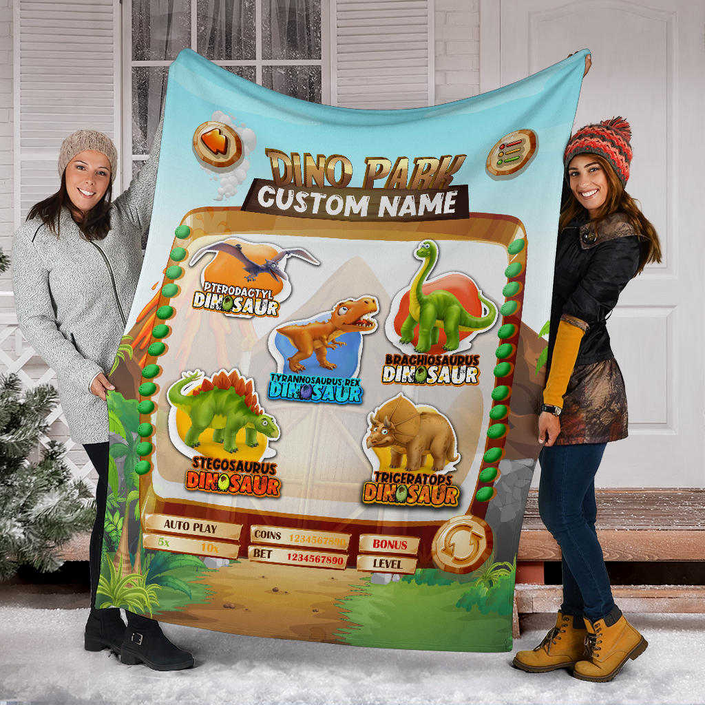 Personalized Name Dino Park, Dinosaur Blanket for Kids, Educational, Learning Blanket for Boys & Girls