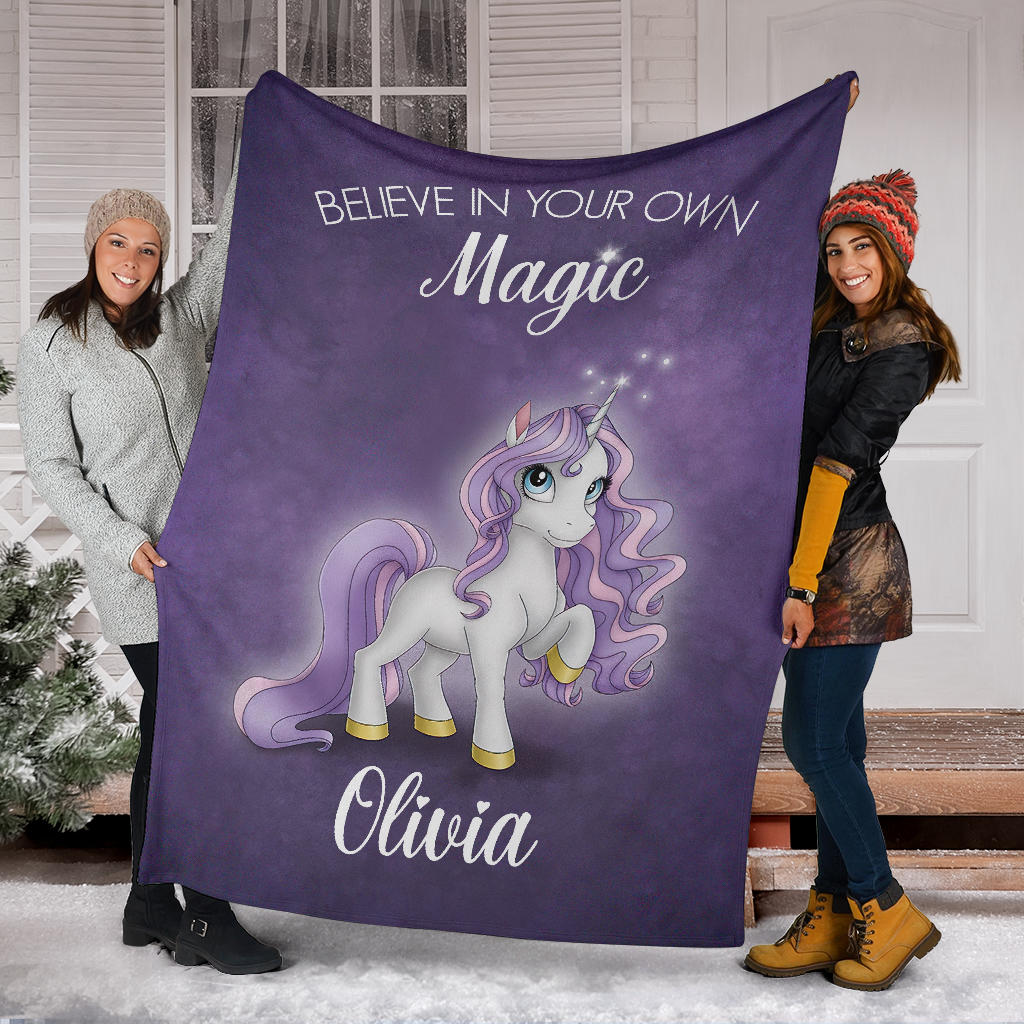 Personalized Name Believe in Your Own Magic Unicorn Blanket