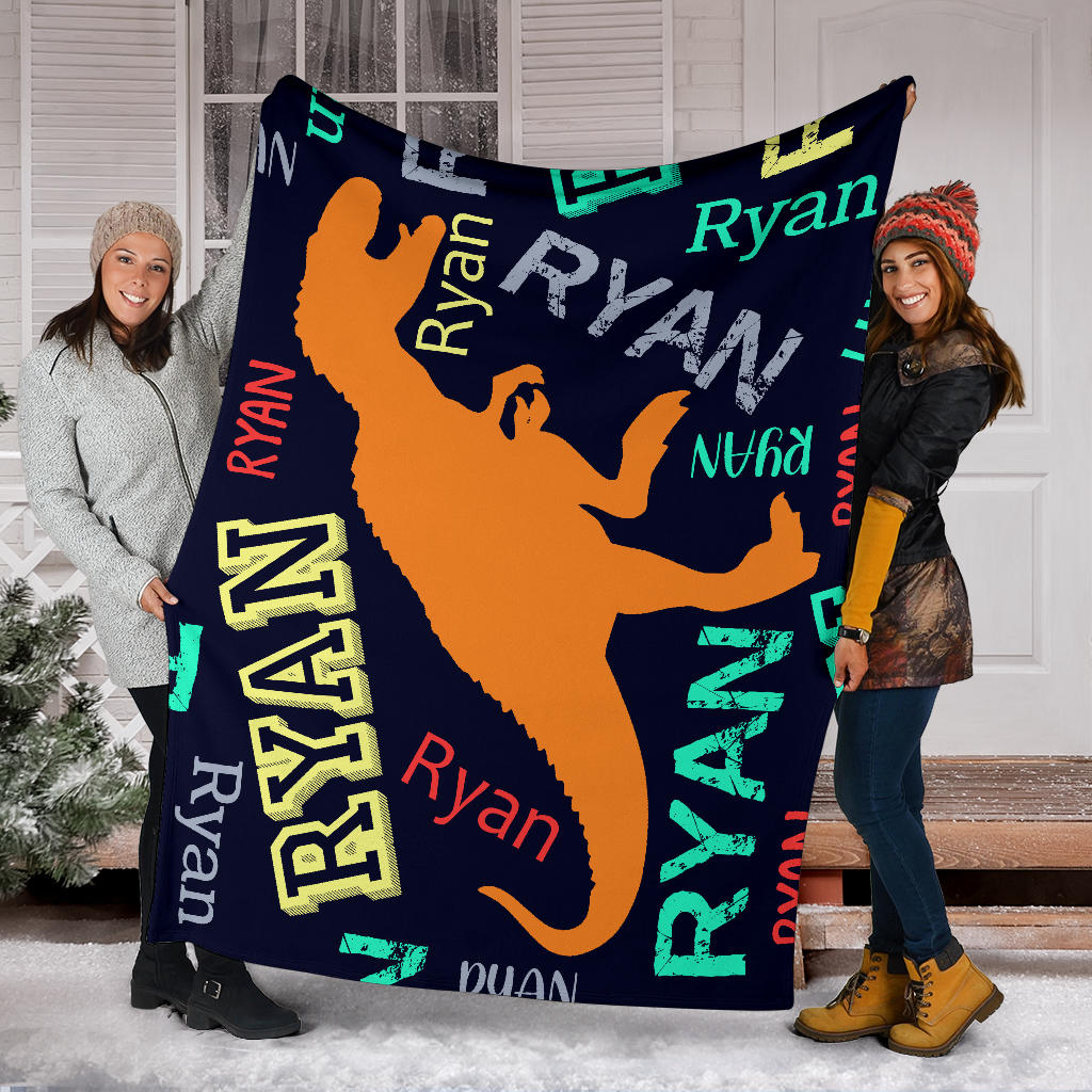 Dinosaurs T-Rex Personalized Name Blanket for Boys, Kids