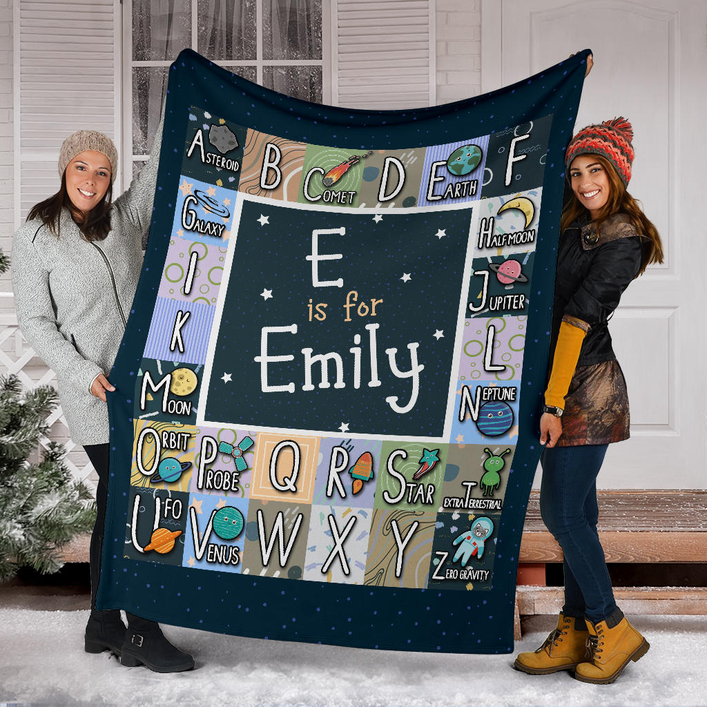 Personalized Name ABC Alphabet Space, Solar System Blanket for Kids