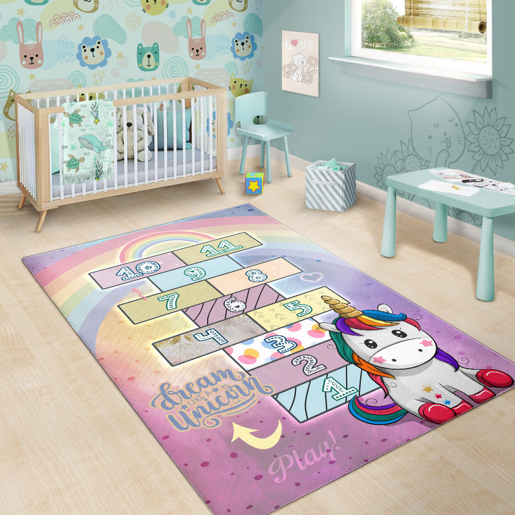 Dream Like a Unicorn Play Mat with Numbers for Girls, Rug for Girls Room