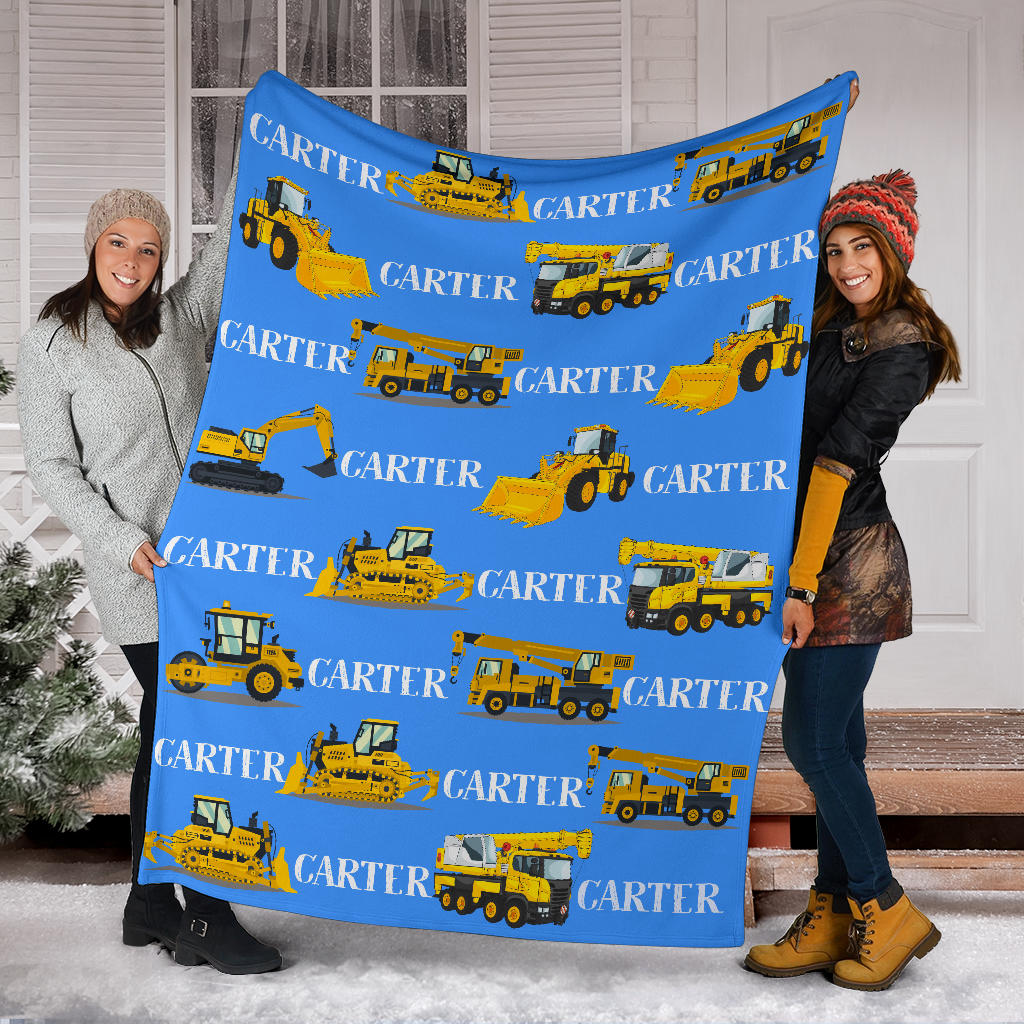 Personalized Name Construction Machinery Blanket for Boys & Girls, Custom Name Blanket for Kids