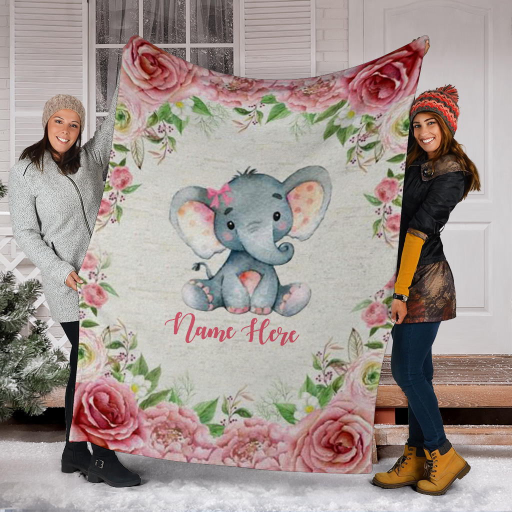 Personalized Name Cute Elephant Blanket for Girls & Babies