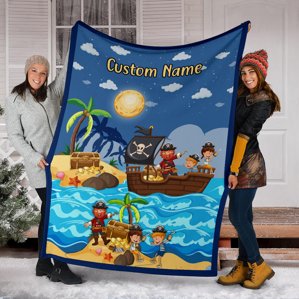 Personalized Name Pirate, Treasure Hunters Blanket for Kids, Pirate Blanket for Boys & Girls