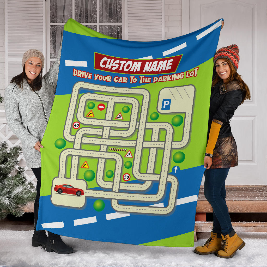Personalized Name, Educational, Learning Park Your Car Blanket for Kids, Maze Blanket for Boys & Girls