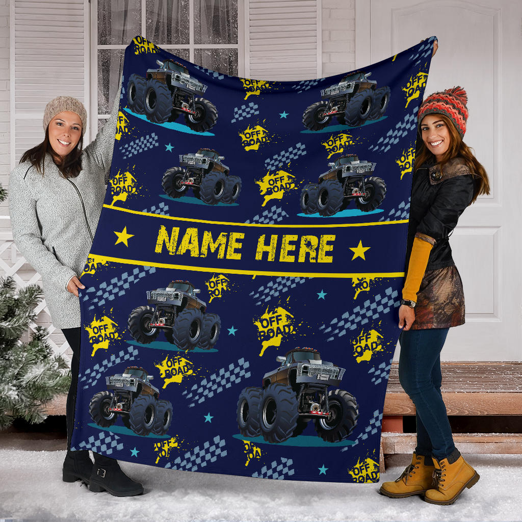 Personalized Name Monster Truck Blanket for Boys, Girls & Adults
