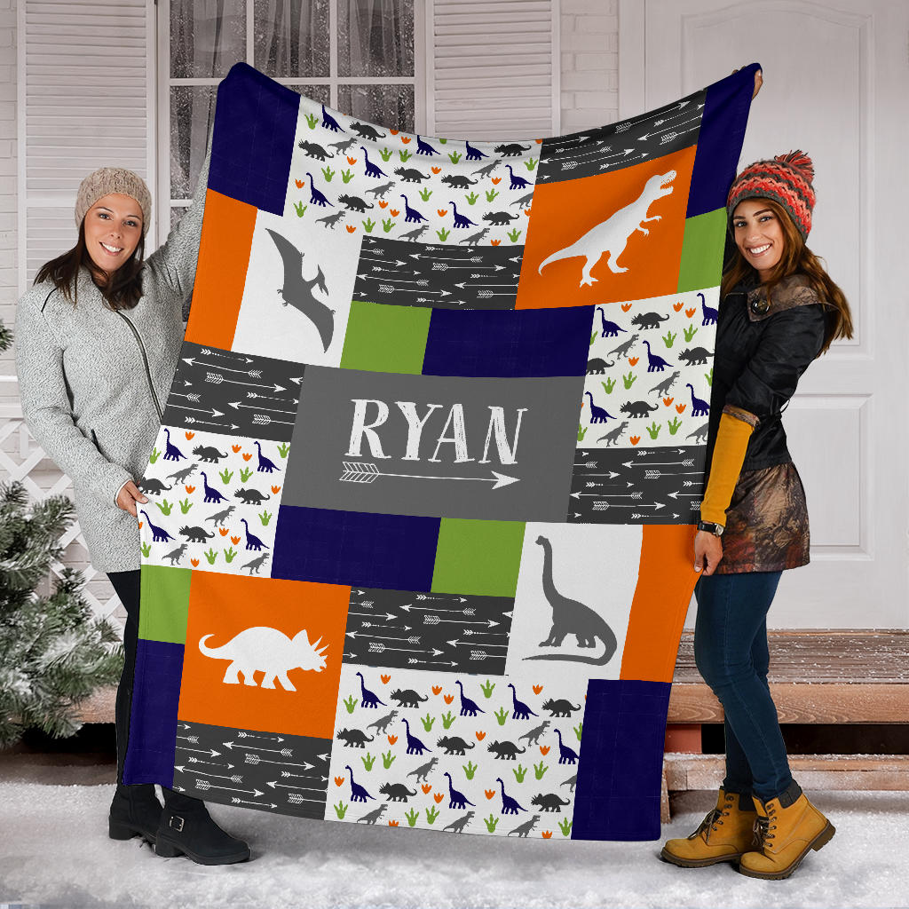 Personalized Dinosaur Blanket for Kids, Boys & Girls