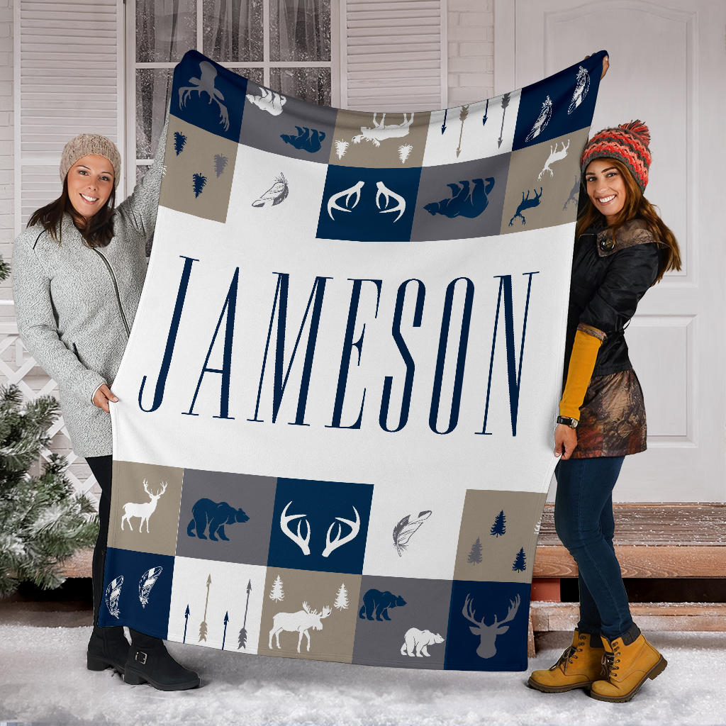 Personalized Name Woodland Blanket for Boys, Kids