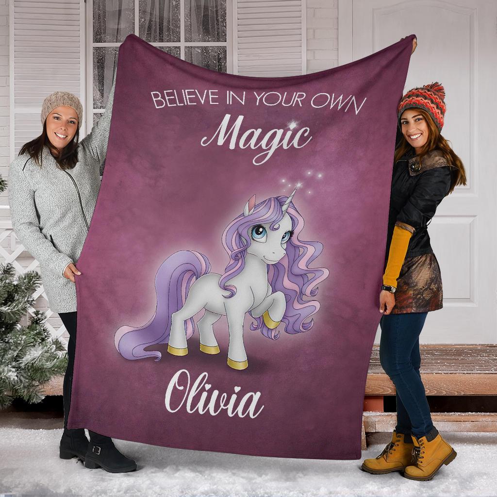 Personalized Name Believe in Your Own Magic Unicorn Blanket