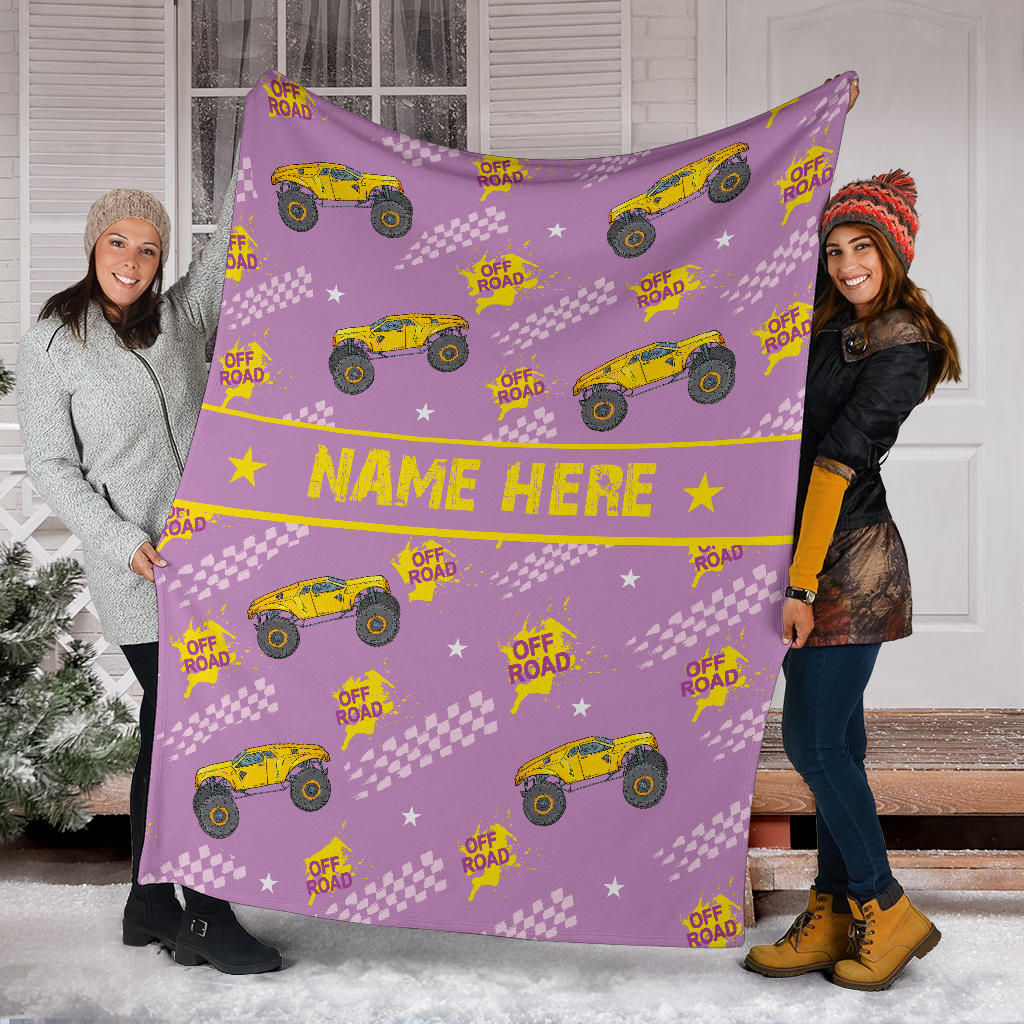 Personalized Name Monster Truck Pink Blanket for Girls, Boys & Adults