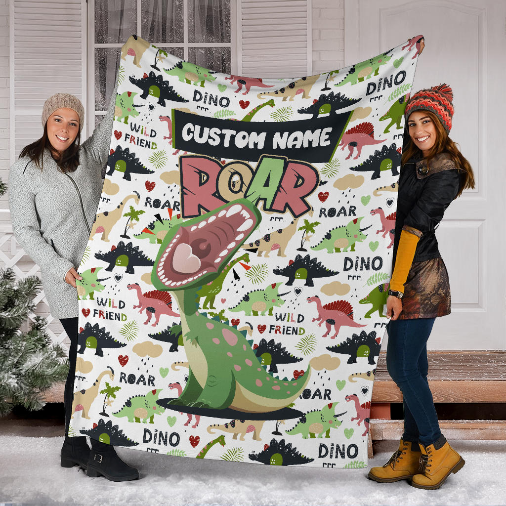 Personalized Name Dino Roar Dinosaur Blanket for Boys & Girls