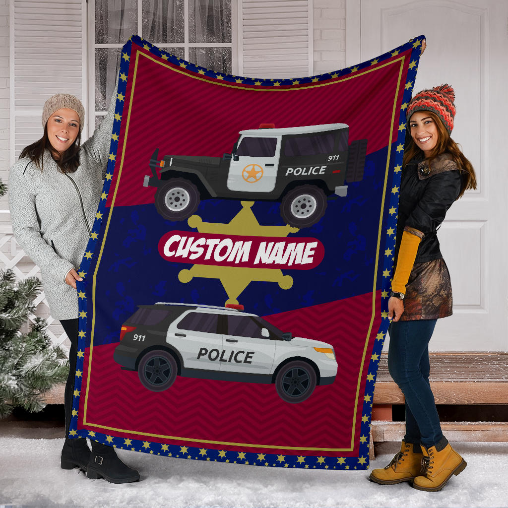 Personalized Name Police Cars Blanket for the Kids, Boys & Girls Police Blanket