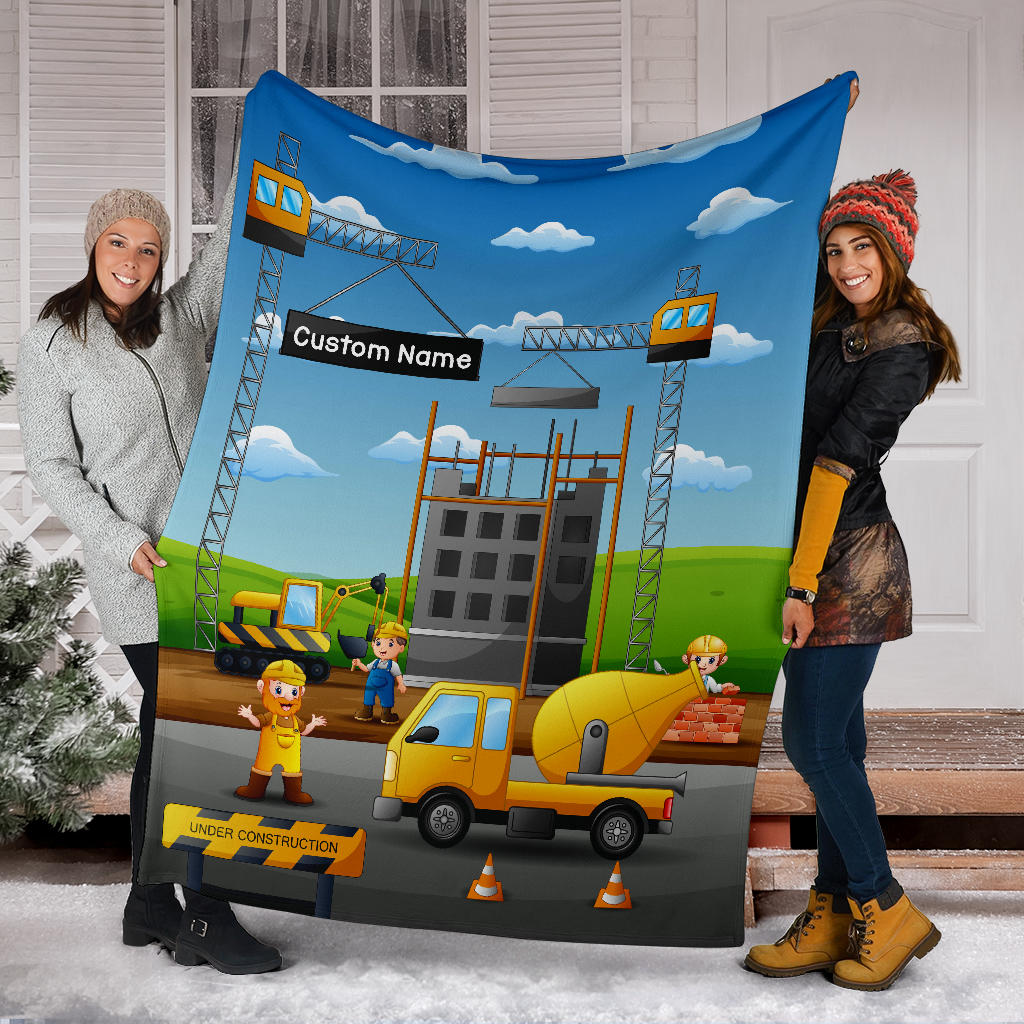 Personalized Name Construction Site Equipment Blanket for Kids