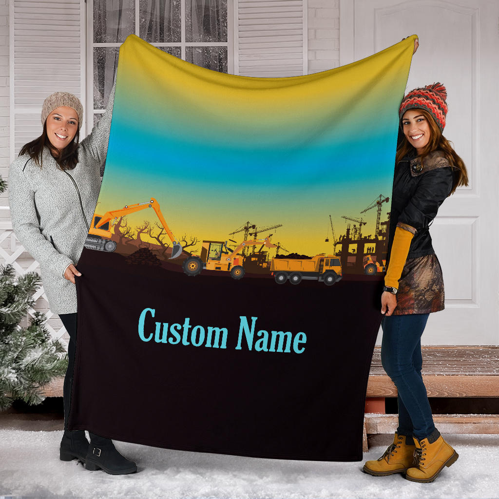Personalized Name Construction Site Blanket for Kids, Custom Blanket for Boys & Girls