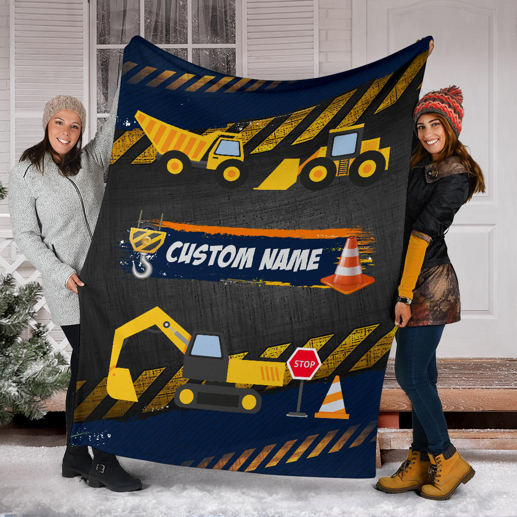 Personalized Name Stop Under Construction Blanket for Boys & Girls, Kids Name Blanket