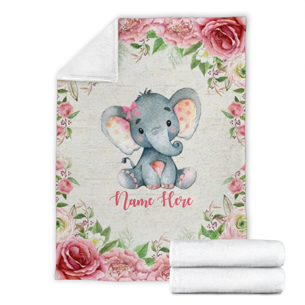 Personalized Name Cute Elephant Blanket for Girls & Babies