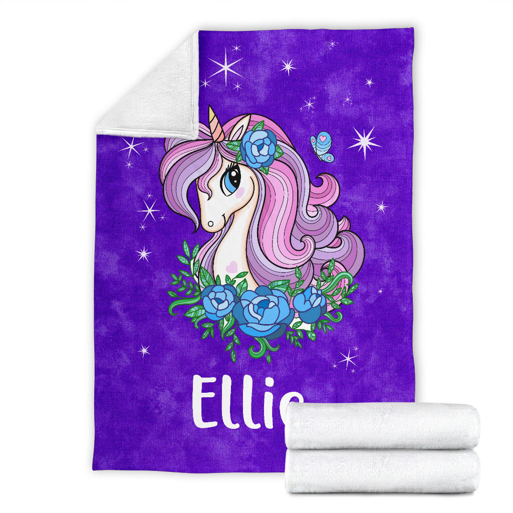 Personalized Name Sparkling Unicorn Purple Blanket for Girls & Babies
