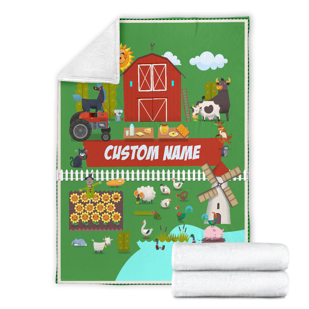 Personalized Name Farm & Tractor Blanket for Kids
