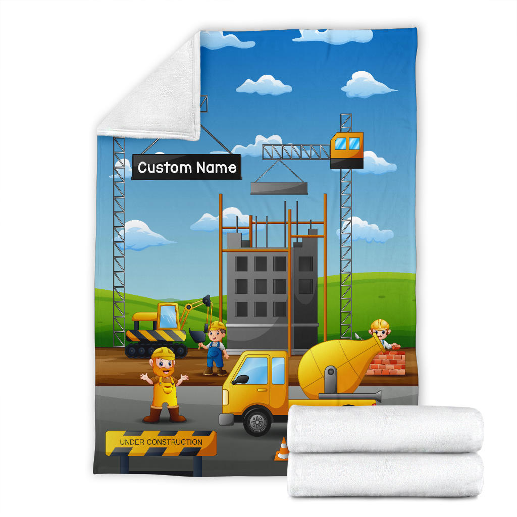 Personalized Name Construction Site Equipment Blanket for Kids