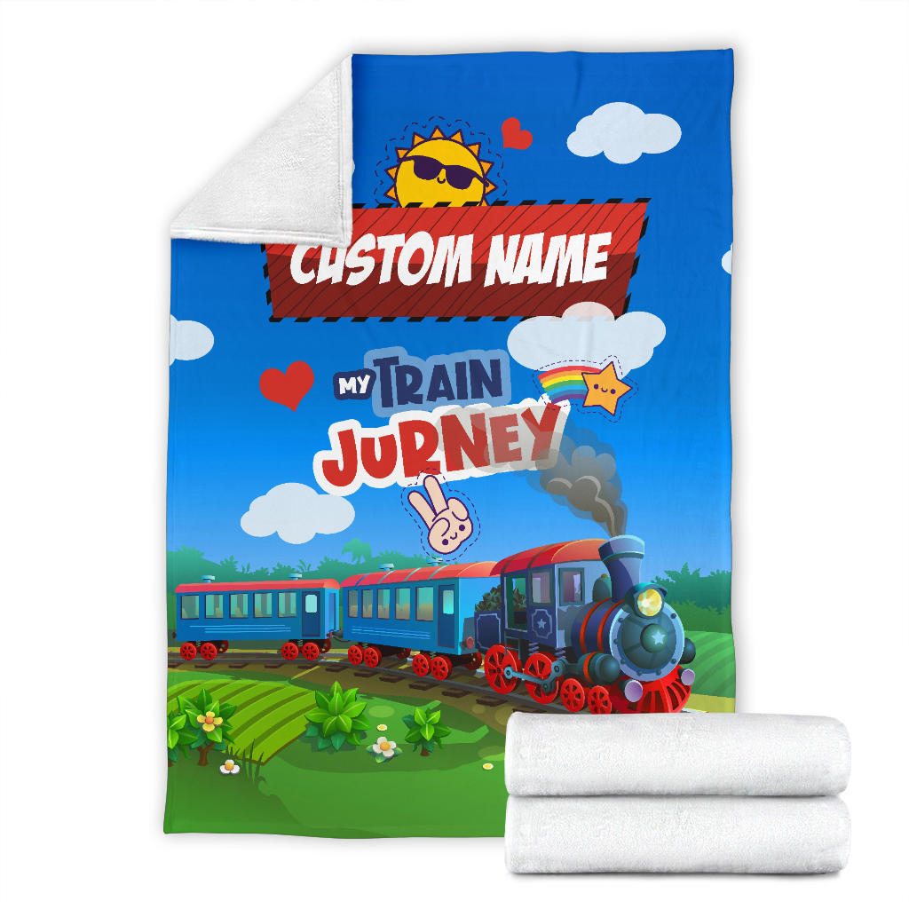Personalized Name Train in Mountains Blanket for Kids