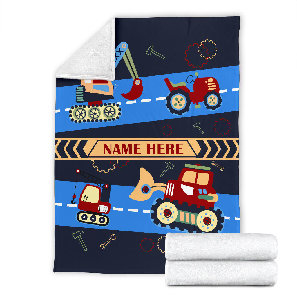 Personalized Name Blanket with Construction Machines & Tools for Kids