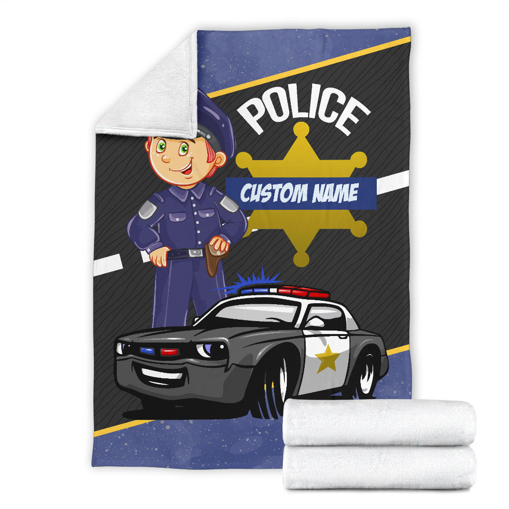 Personalized Name Police Officer & Car Blanket for Kids, Name Blanket for Boys & Girls