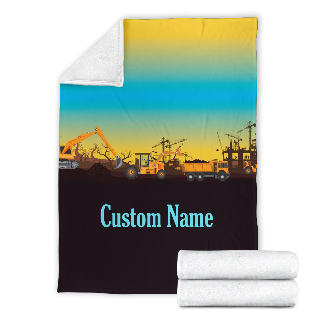 Personalized Name Construction Site Blanket for Kids, Custom Blanket for Boys & Girls