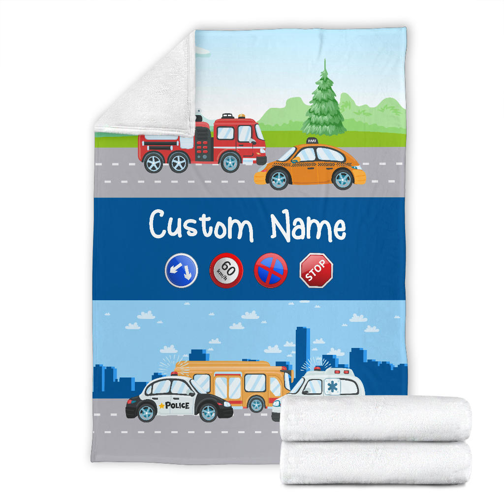 Personalized Name Police, Ambulance, Firefighter, Taxi, Bus Blanket for Kids, Custom Blanket for Boys & Girls