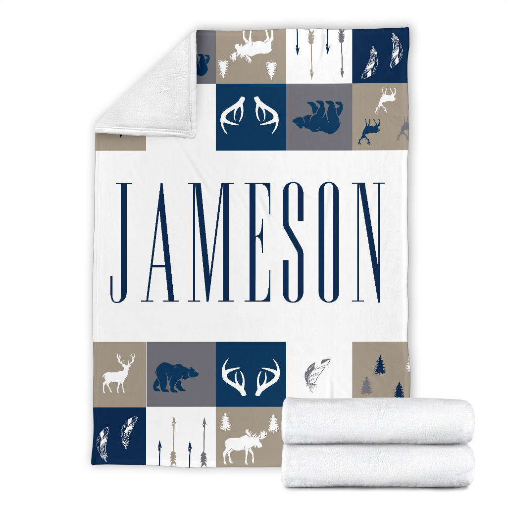 Personalized Name Woodland Blanket for Boys, Kids