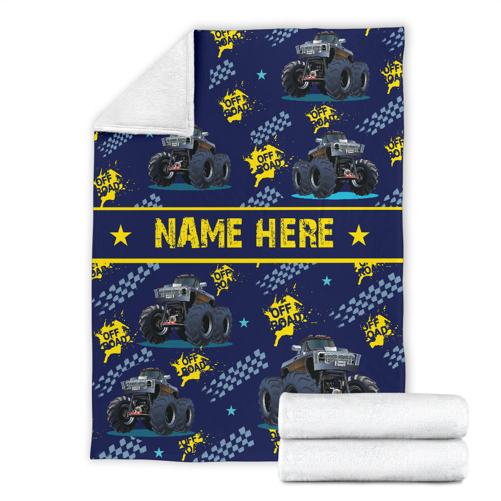 Personalized Name Monster Truck Blanket for Boys, Girls & Adults