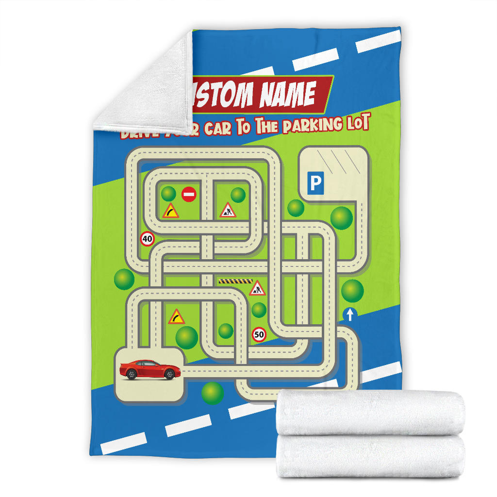 Personalized Name, Educational, Learning Park Your Car Blanket for Kids, Maze Blanket for Boys & Girls