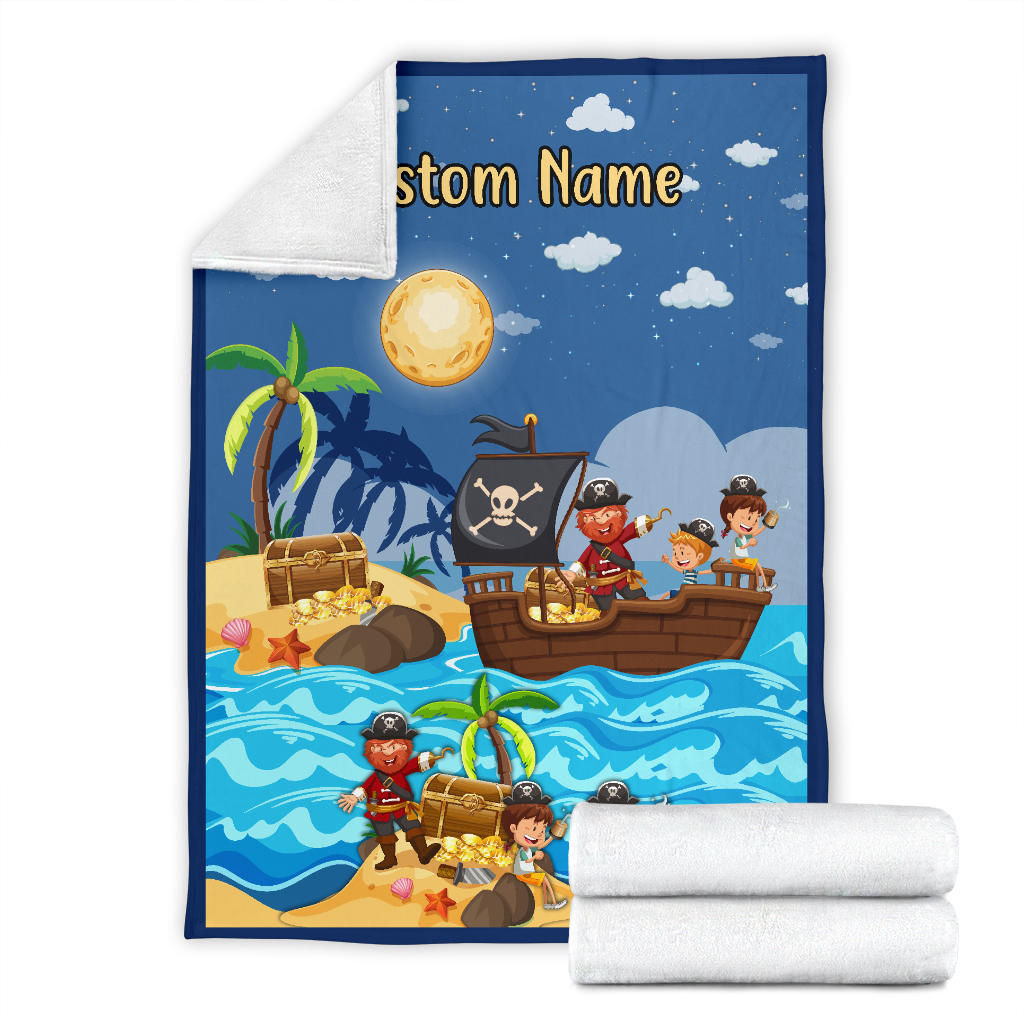 Personalized Name Pirate, Treasure Hunters Blanket for Kids, Pirate Blanket for Boys & Girls