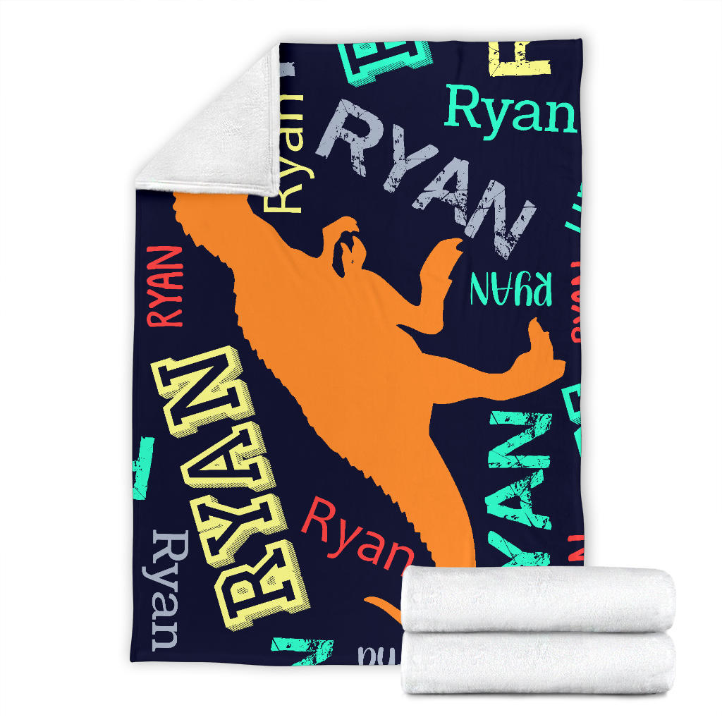 Dinosaurs T-Rex Personalized Name Blanket for Boys, Kids