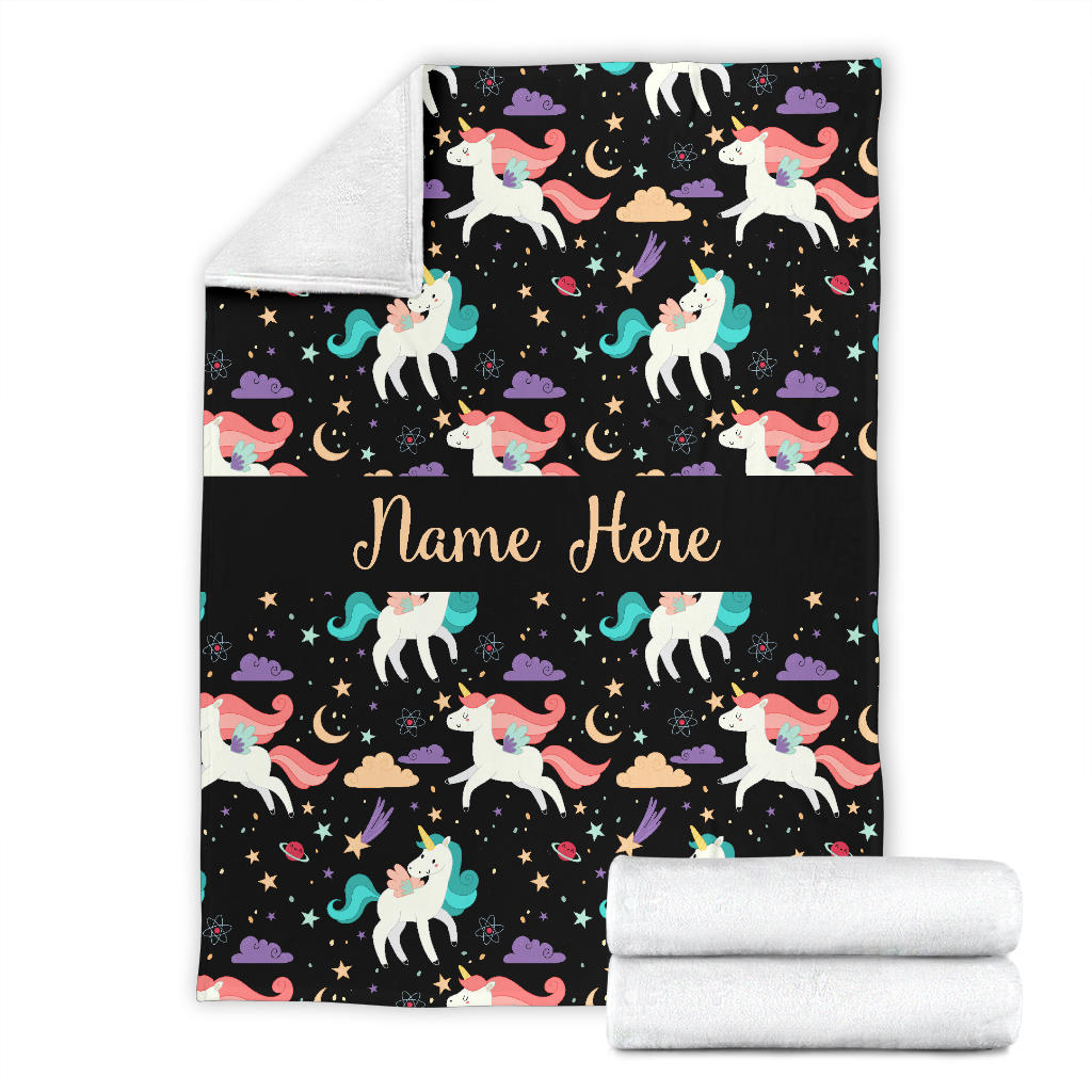 Personalized Name Unicorns Blanket for Girls