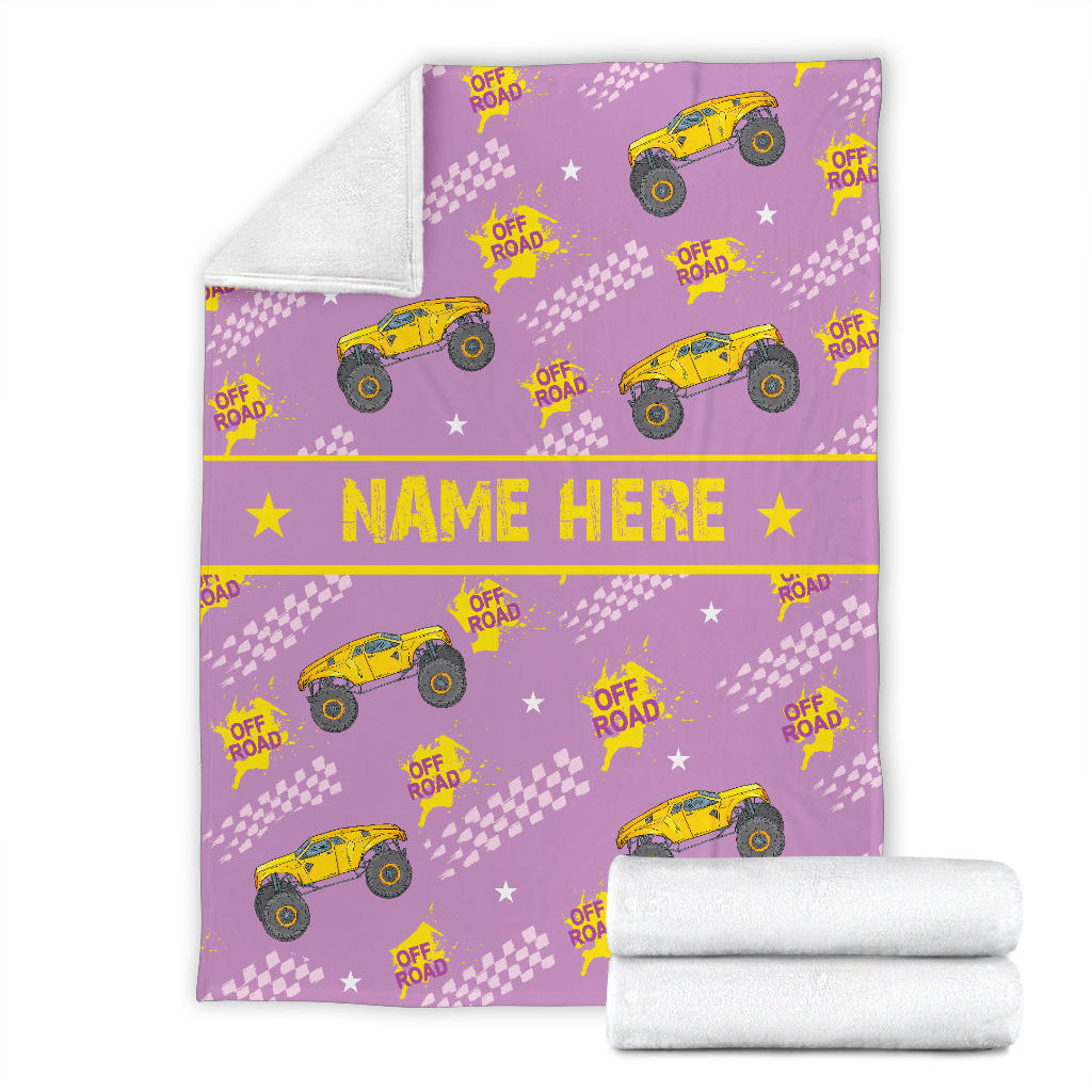 Personalized Name Monster Truck Pink Blanket for Girls, Boys & Adults